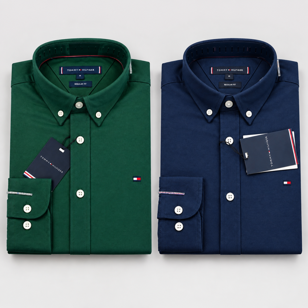 PREMIUM OXFORD COTTON MEN'S SHIRT SOLID GREEN AND NAVY BLUE
