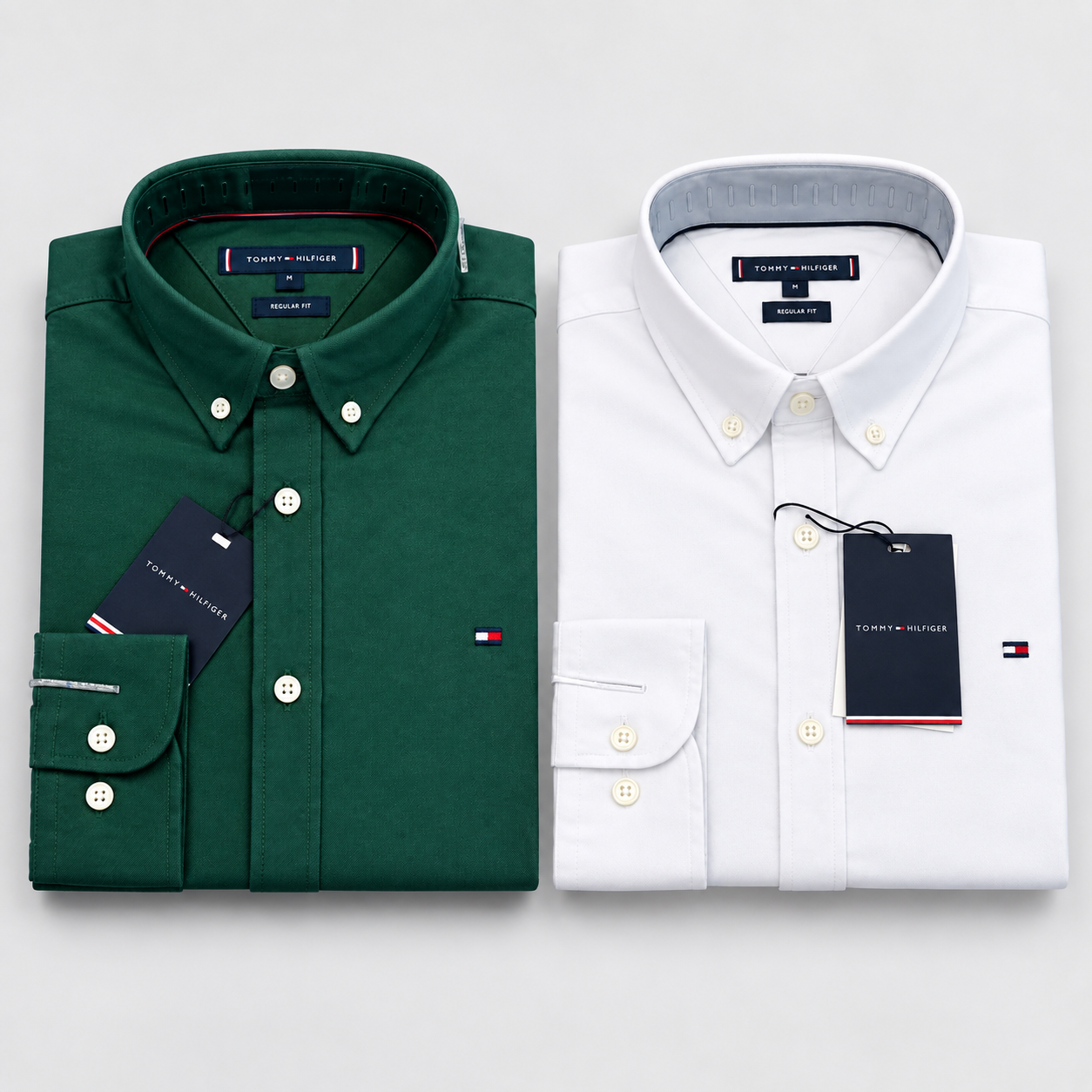 PREMIUM OXFORD COTTON MEN'S SHIRT SOLID WHITE AND GREEN