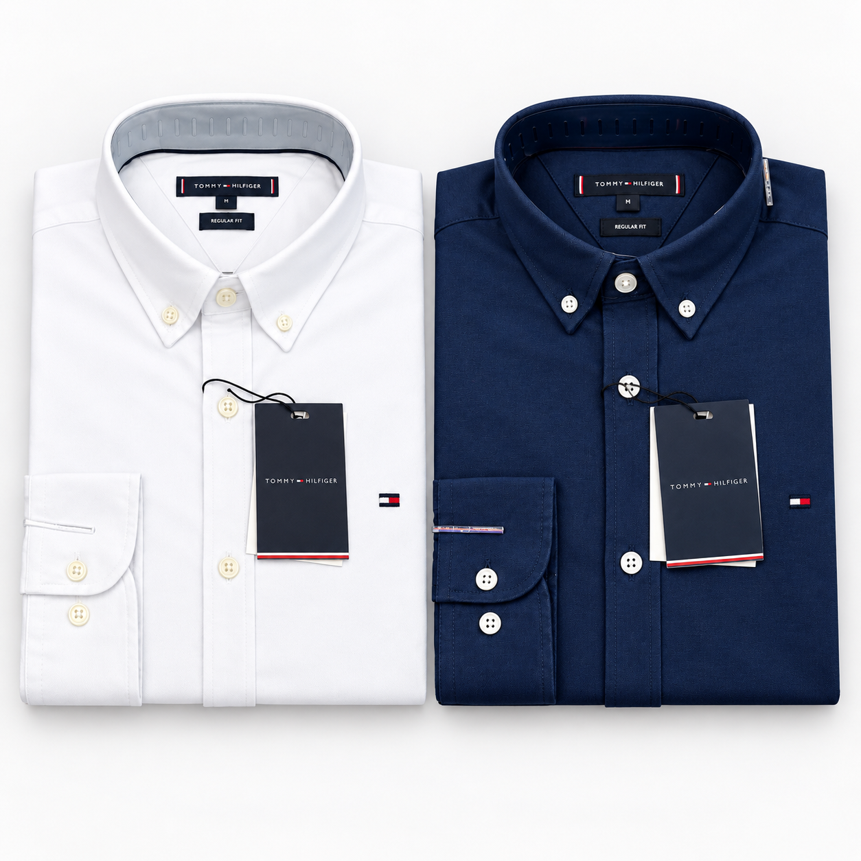 PREMIUM OXFORD COTTON MEN'S SHIRT SOLID WHITE AND NAVY BLUE